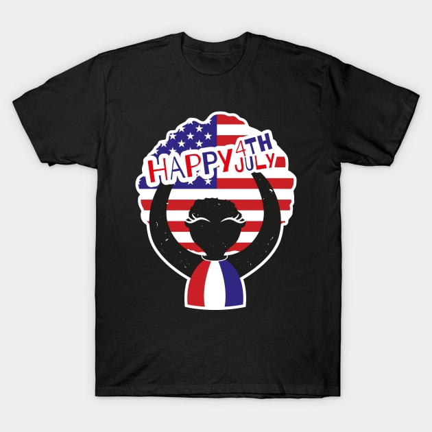 Happy 4th of July, Afro girl t-shirt T-Shirt by Riczdodo